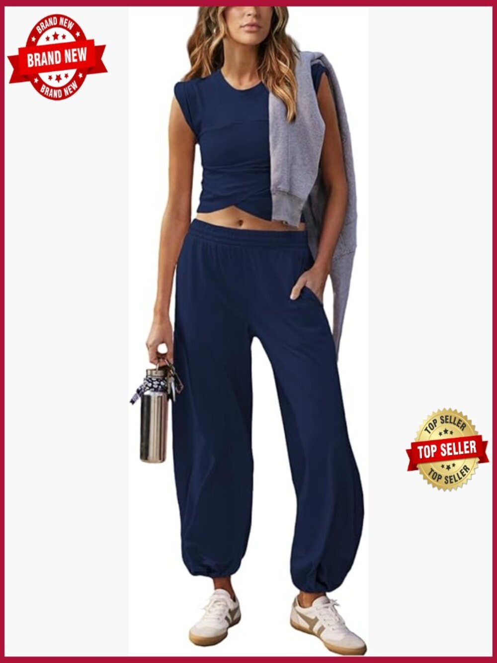 Women 2 Piece Cropped Top & Jogger Matching Loungewear Set